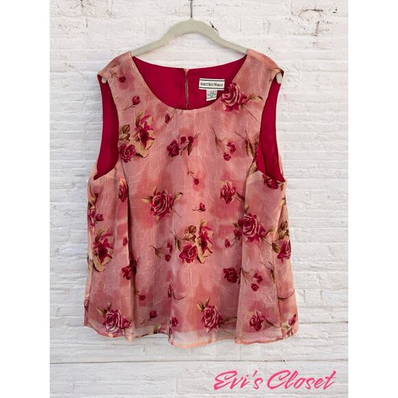 August Max Woman Pink Floral Rose Boho Cottage Core Top Sleeveless Sz 20 - Picture 1 of 10